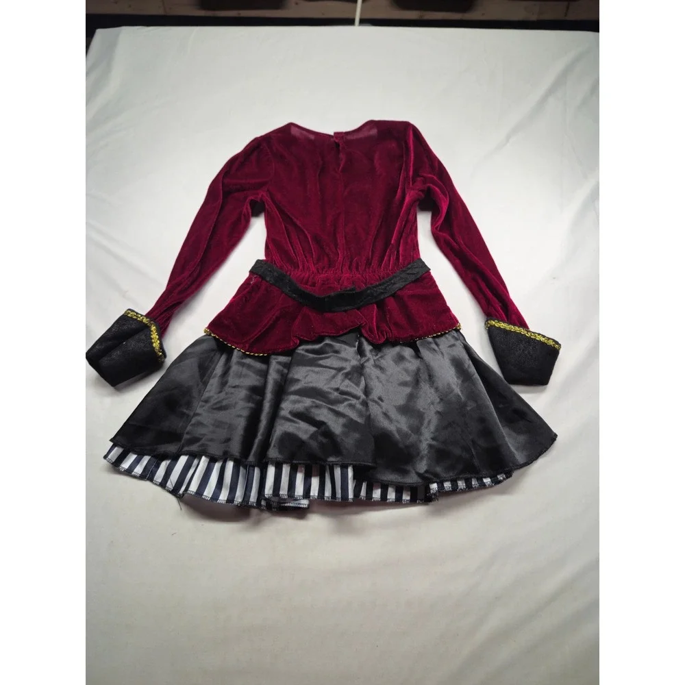 Spirit Halloween Kids Pirate Costume Dress Burgundy Velvet Black Striped Medium